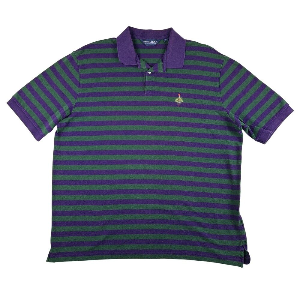 Polo Golf Ralph Lauren Shirt Mens XL Green Purple Striped Pima Cotton Peru Logo